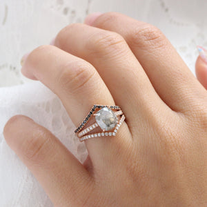 2.28 Ct Large Salt and Pepper Diamond Ring in 14k Rose Gold Solitaire Pave Band, Size 6.75