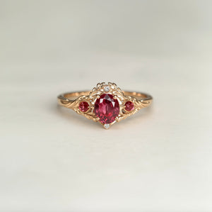 Scarlet Vine Ruby Ring, Vintage Style Ruby Ring, Oval Ruby engagement ring, Ruby Jewelry