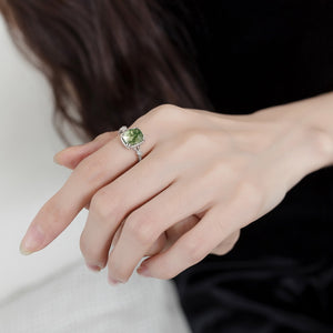 Minimalist Geometric Moss Agate Solitaire Ring in Sterling Silver