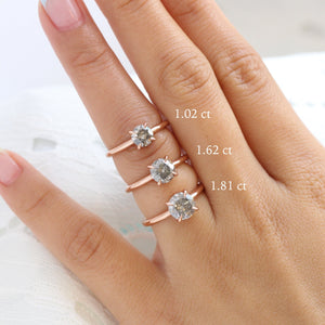 1.02 Carat Salt and Pepper Diamond Ring in 14k White Gold Low Profile Solitaire Ring, Size 6