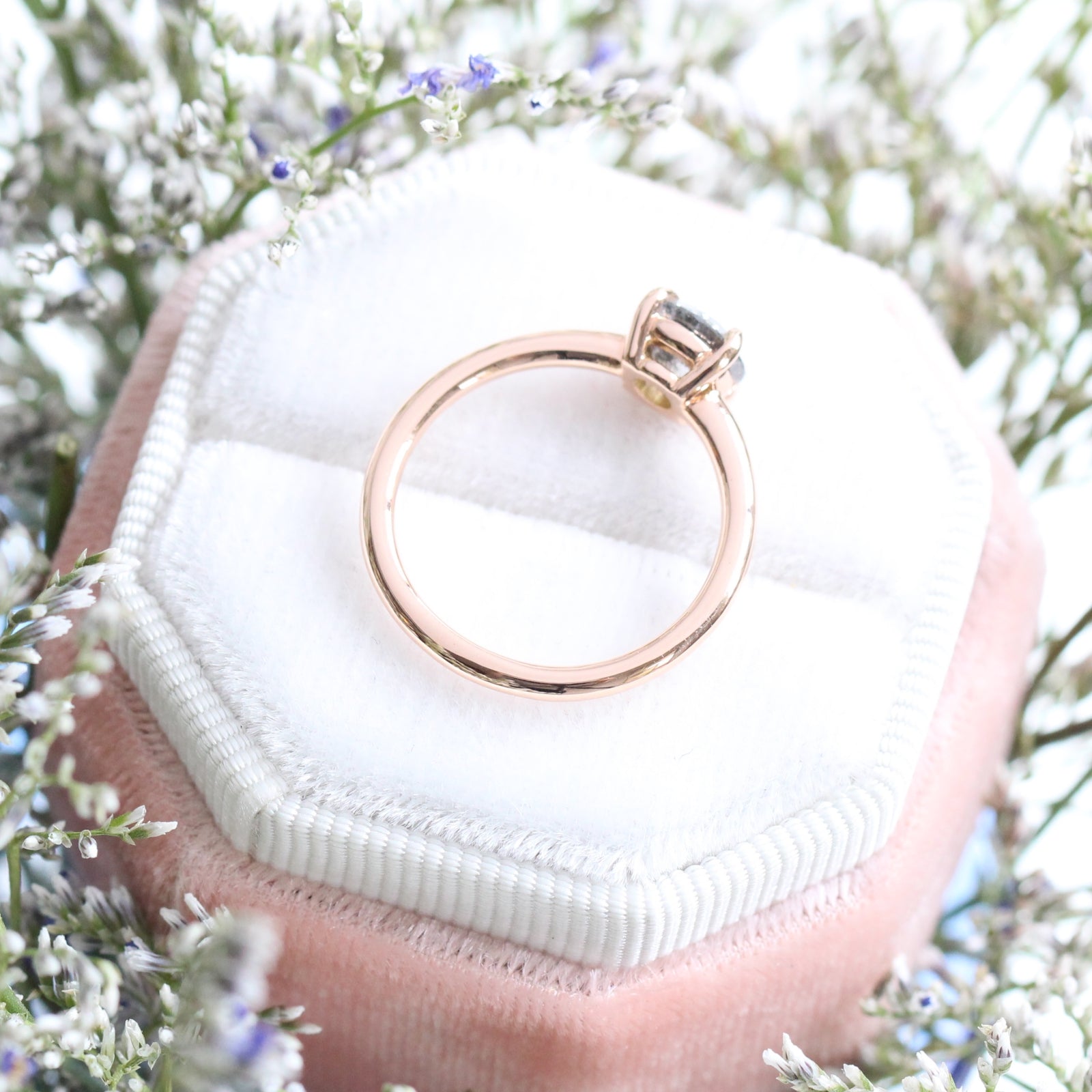 1.62 Ct Large Salt and Pepper Diamond Ring in 14k Rose Gold Low Profile Solitaire Ring, Size 6