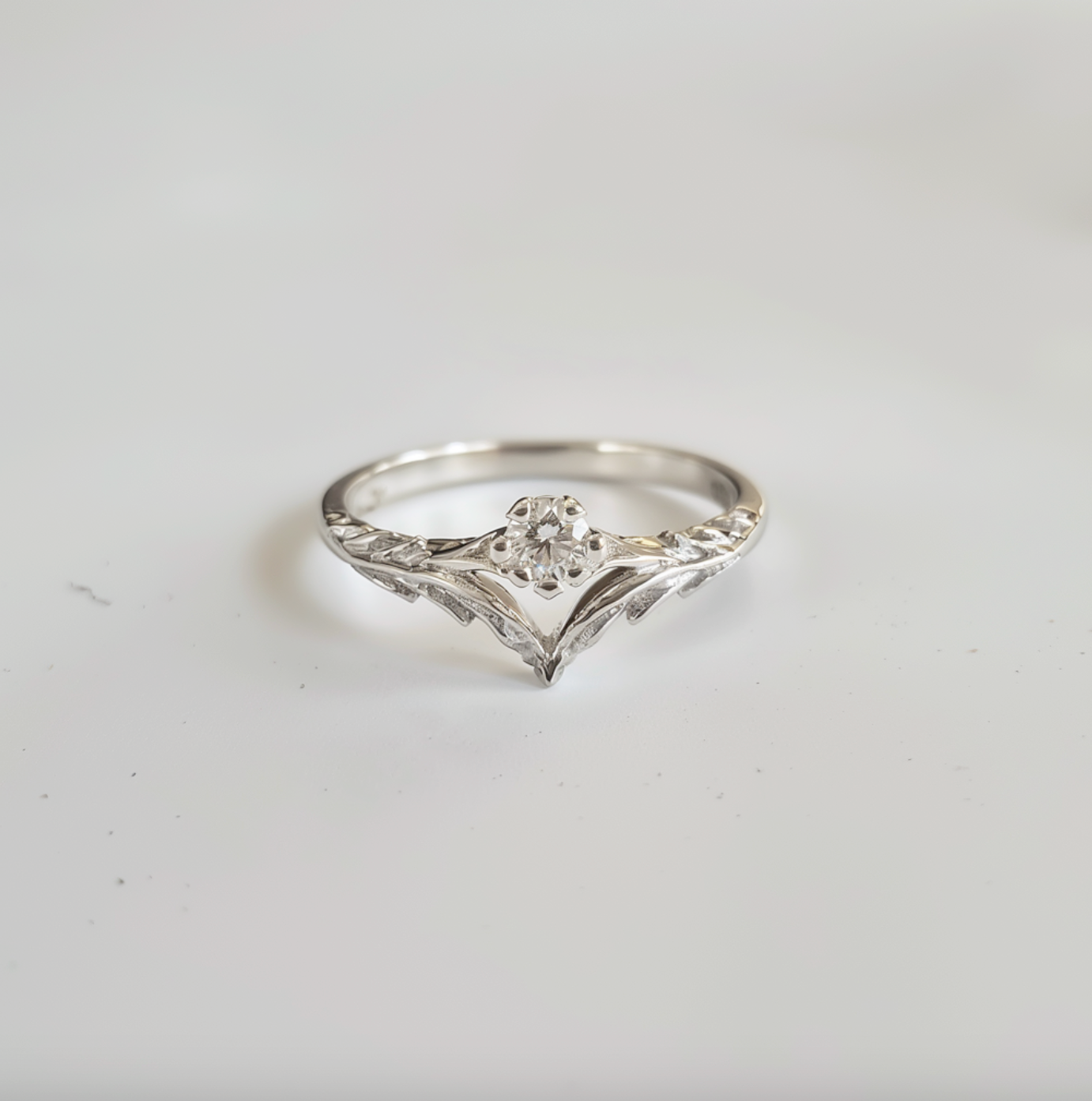 Angel’s Wing | V-Shaped Leaf Moissanite Solitaire Wedding Band