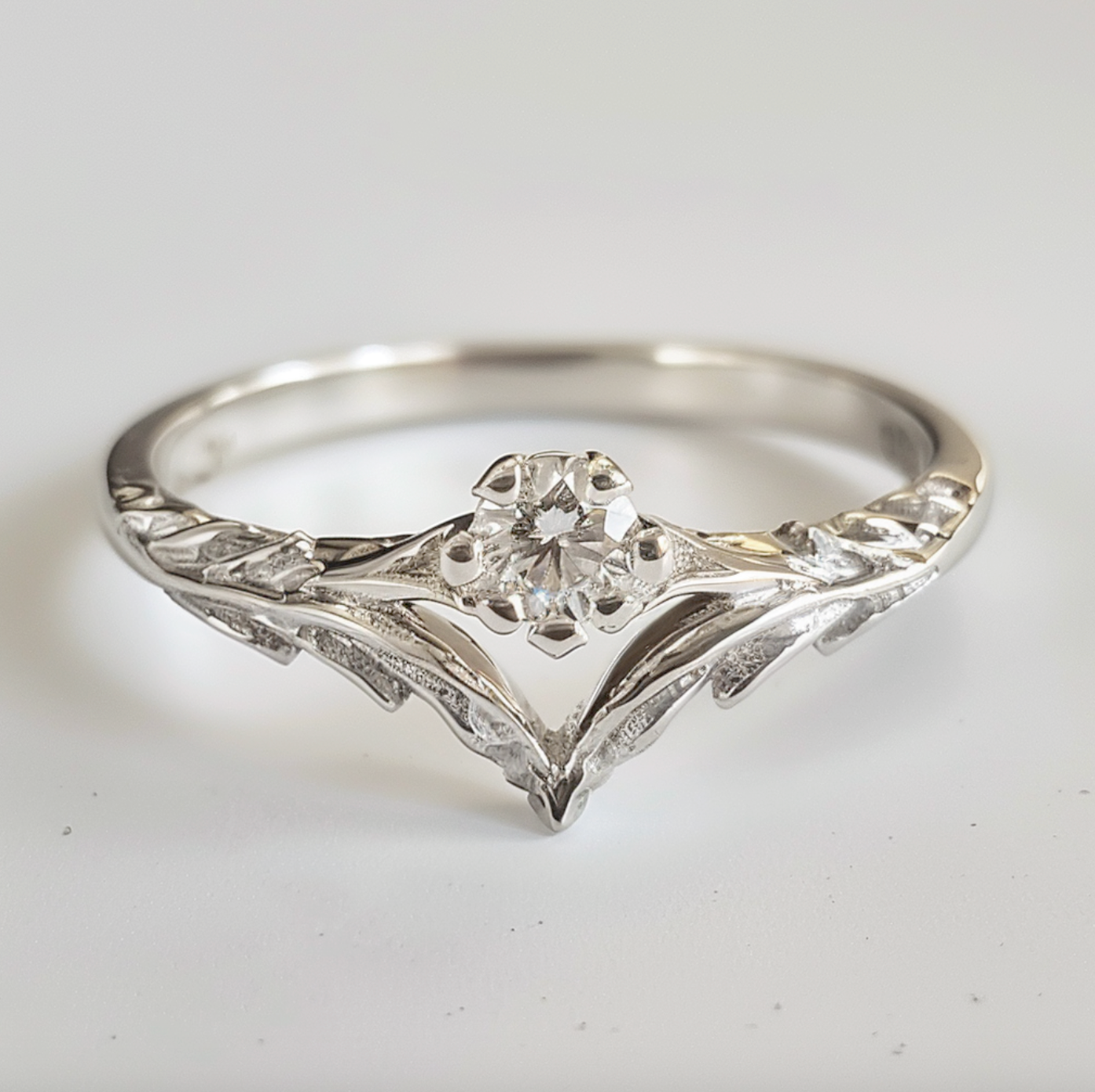 Angel’s Wing | V-Shaped Leaf Moissanite Solitaire Wedding Band