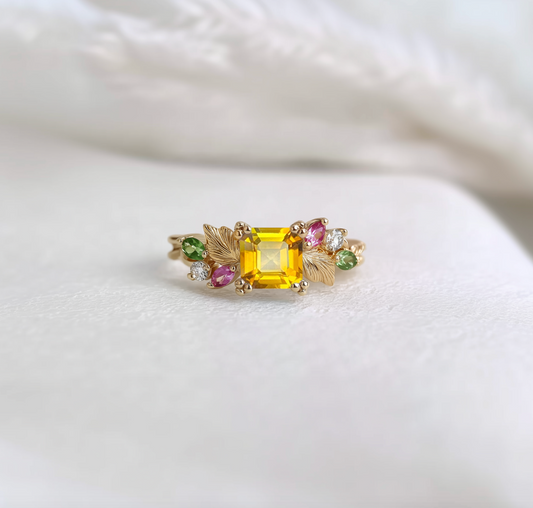 Yellow Tourmaline Engagement Ring, Engagement Ring Wedding Ring