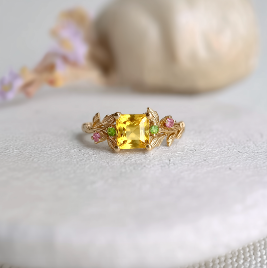 Yellow Sapphire Engagement Ring, Princess cut Sapphire Engagement Ring Wedding Ring