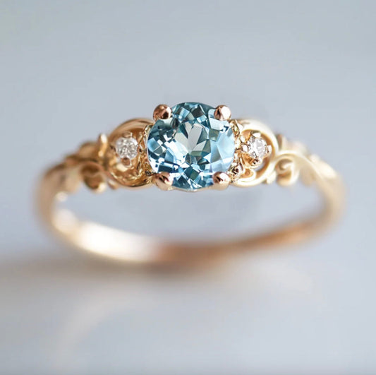 Blue Aquamarine Ring Gold, Aquamarine Engagement ring for women