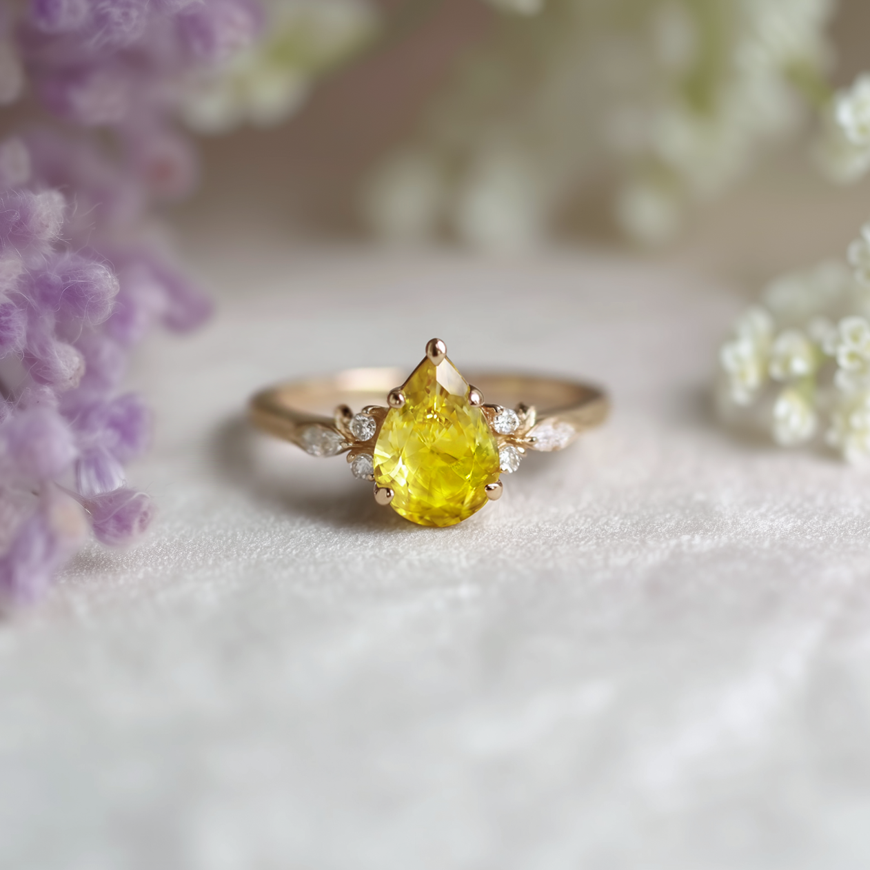 Sophie's Dew | Pear Cut Natural Yellow Sapphire Engagement Ring