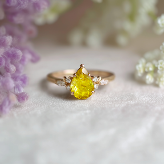 Sophie's Dew | Pear Cut Natural Yellow Sapphire Engagement Ring