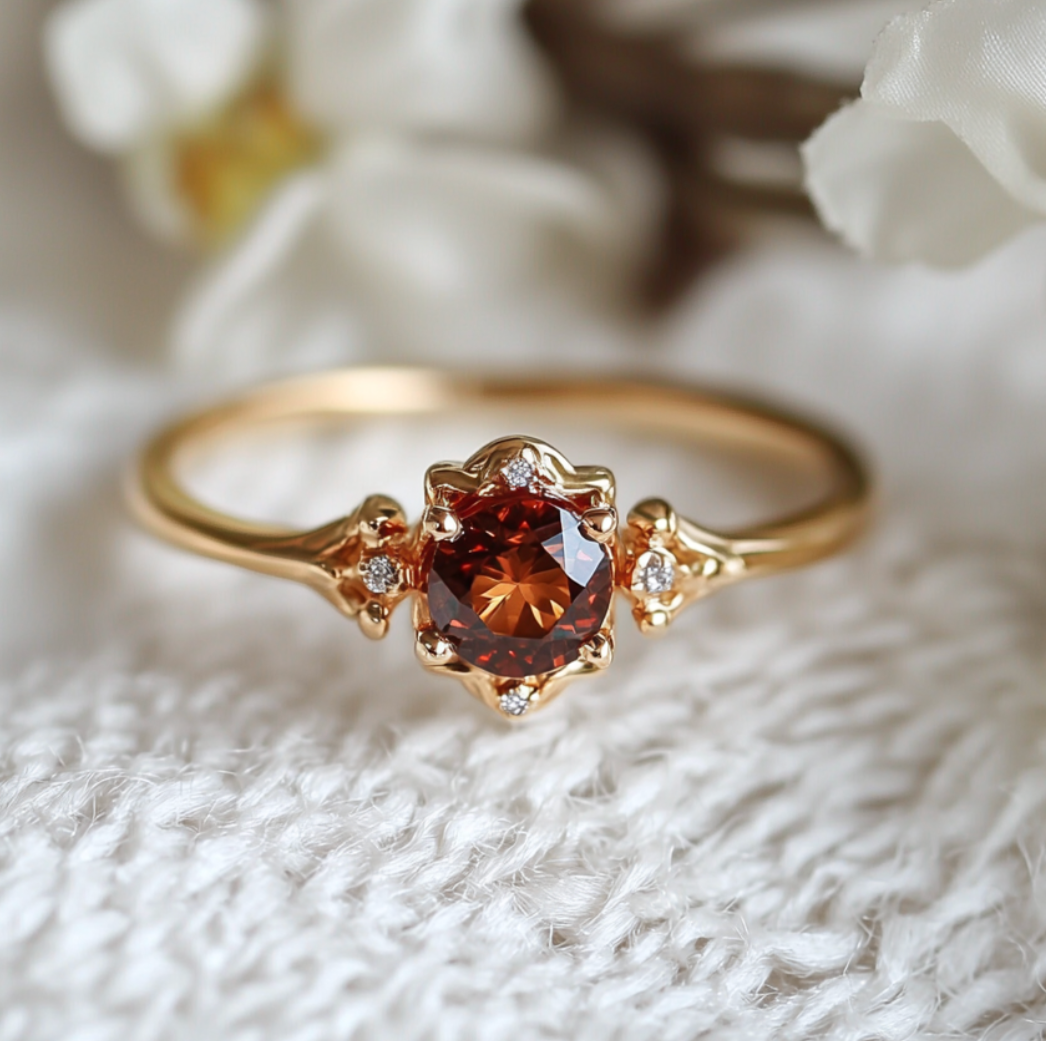 Heart of Fire Garnet Ring, Simple Garnet engagement ring, Garnet Jewelry