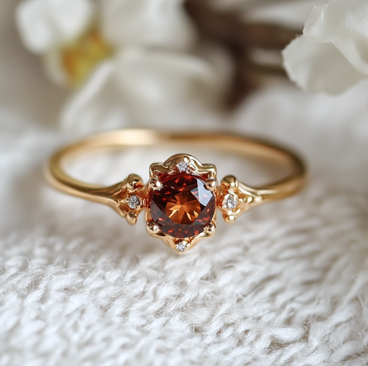 Heart of Fire Garnet Ring, Simple Garnet engagement ring, Garnet Jewelry