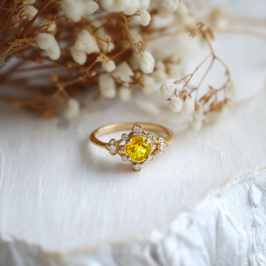 Golden Aura Yellow Sapphire Ring, Yellow Sapphire Engagement Ring