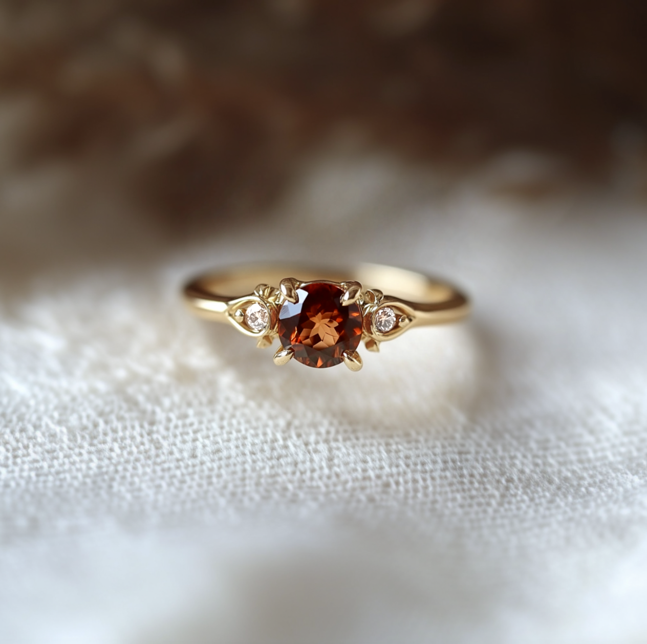 Burning Rose Garnet Ring, Dainty Natural Garnet engagement ring