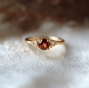 Burning Rose Garnet Ring, Dainty Natural Garnet engagement ring