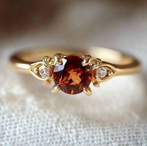Burning Rose Garnet Ring, Dainty Natural Garnet engagement ring