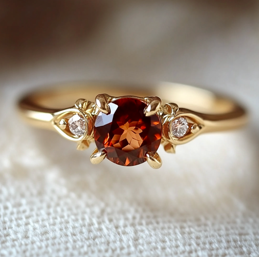 Burning Rose Garnet Ring, Dainty Natural Garnet engagement ring