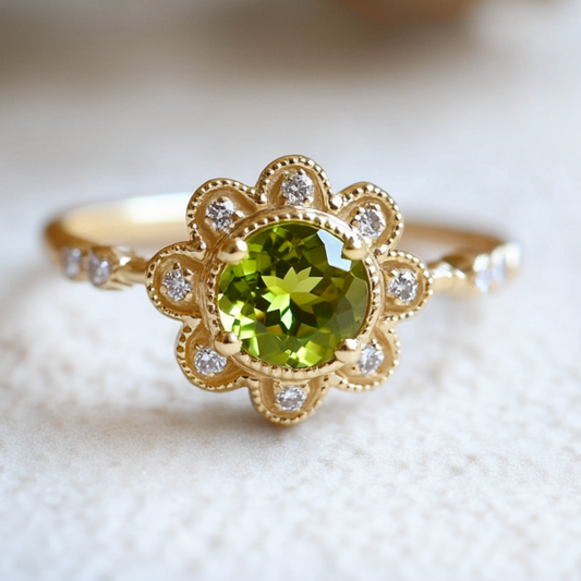 1CT Round Cut Evergreen Green Gemstone Engagement Ring