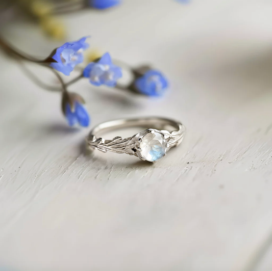 Forest's Wings, Raw Moonstone Solitary Engagement Ring