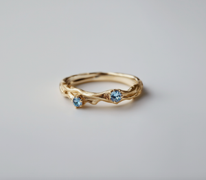 Shoreline Twig Aquamarine Ring, Gold Wedding Band, Aquamarine Engagement Ring
