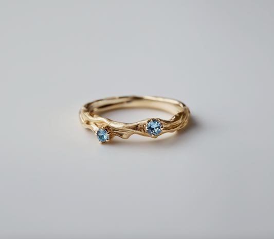 Shoreline Twig Aquamarine Ring, Gold Wedding Band, Aquamarine Engagement Ring