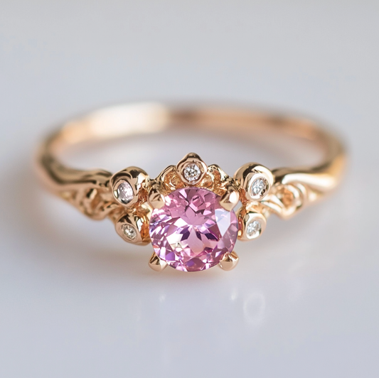 Glimmering Veil Rose Quartz Engagement Ring, Pink Quartz Engagement ring