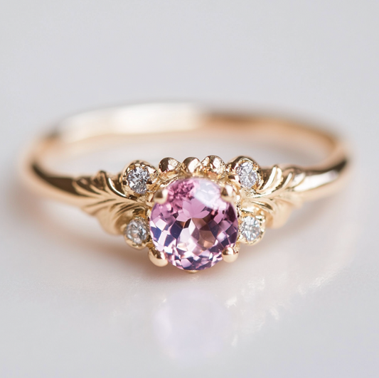Luna Blush Rose Quartz Engagement Ring, Pink Quartz Engagement ring