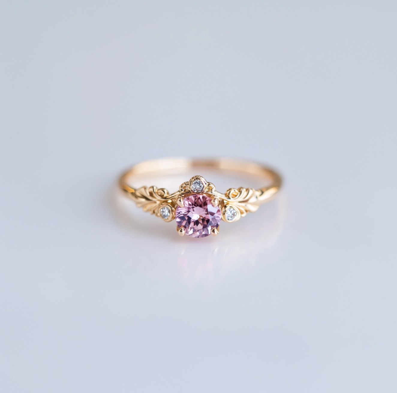 Dreamweaver Rose Quartz Engagement Ring, Pink Quartz Engagement ring