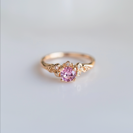 Glimmering Veil Rose Quartz Engagement Ring, Pink Quartz Engagement ring