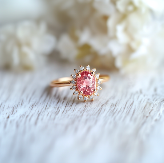 Rosy Reverie Pink tourmaline Ring, 14k Gold Engagement Ring