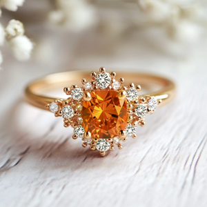 Eve's Garden 1CT Round Cut Orange Gemstone Halo Engagement Ring