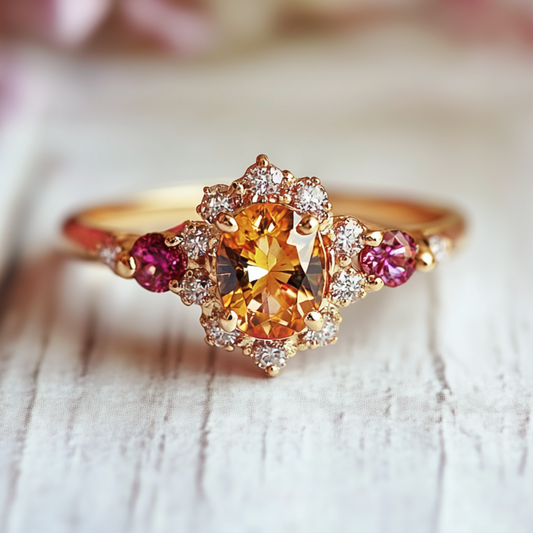 Eve's Garden Mandarine Garnet Engagement Ring, Solid Gold Engagement Ring