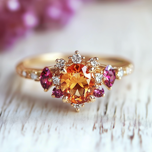 Eve's Garden Spessartine Garnet Engagement Ring, Garnet Ring Gold