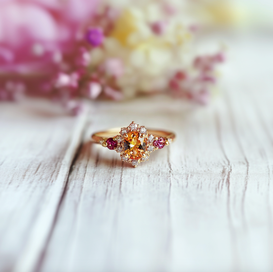 Eve's Garden Mandarine Garnet Engagement Ring, Solid Gold Engagement Ring