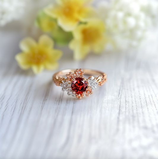 Eve's Garden Velvet Garnet Engagement Ring, Red Garnet ring