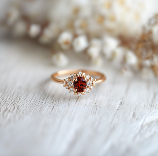 Red Velvet Garnet Engagement Ring, Red Garnet ring