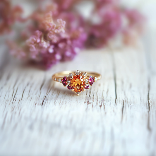 Eve's Garden Spessartine Garnet Engagement Ring, Garnet Ring Gold