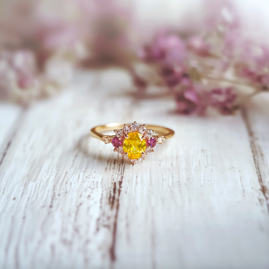 Eve's Garden Sapphire Engagement Ring, Yellow Sapphire Engagement Ring Wedding Ring