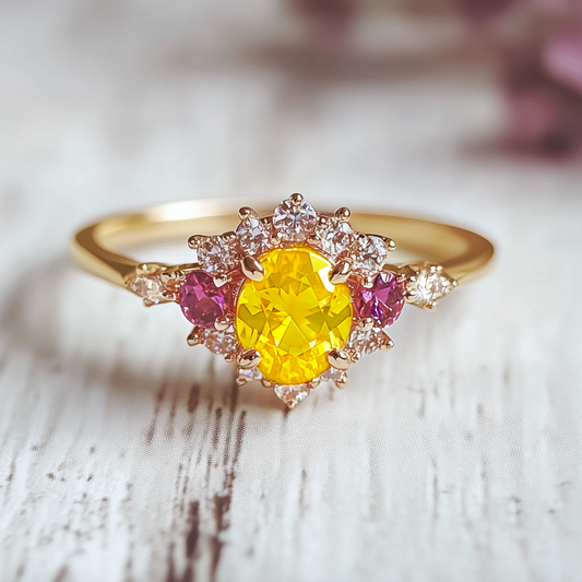 Eve's Garden Sapphire Engagement Ring, Yellow Sapphire Engagement Ring Wedding Ring