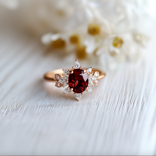 Midnight Rose Garnet Ring, Garnet engagement ring, Oval Garnet Ring