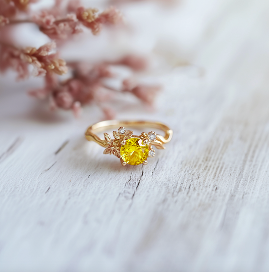 14k Sapphire Engagement Ring, Yellow Sapphire Engagement Ring Wedding Ring