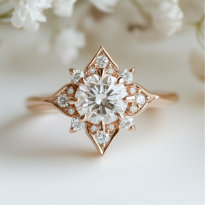Astra Whispering Star 1CT Round Cut Moissanite Halo Engagement Ring