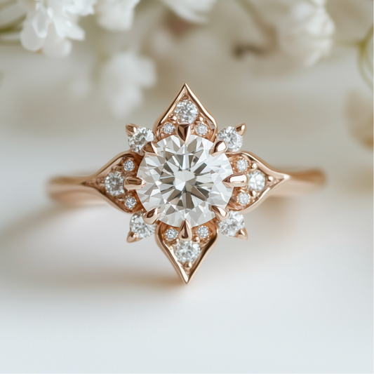 Astra Whispering Star 1CT Round Cut Moissanite Halo Engagement Ring