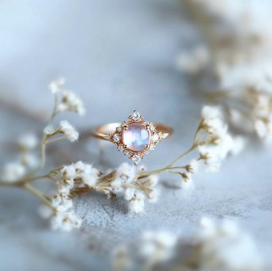 Moonstone Ring, Moonstone Engagement Ring 14k Gold