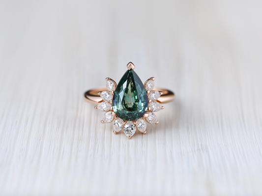 Regal Aura Teal Sapphire Engagement ring, Rare Blue Green Sapphire Engagement ring