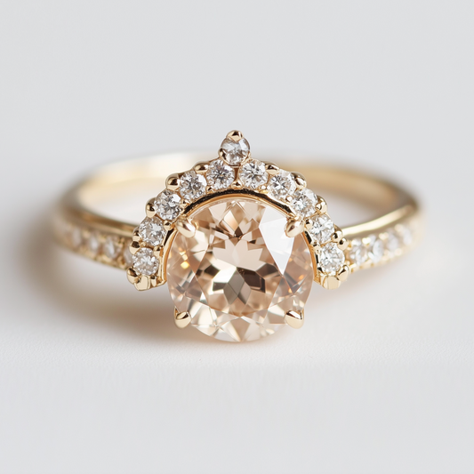 Morning Dew Moissanite Engagement Ring, Halo Champagne Moissanite Engagement Ring