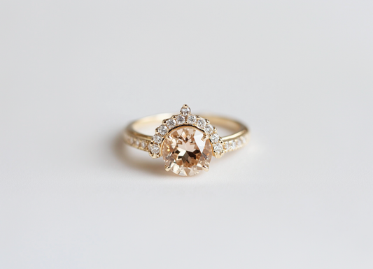 Morning Dew Moissanite Engagement Ring, Halo Champagne Moissanite Engagement Ring