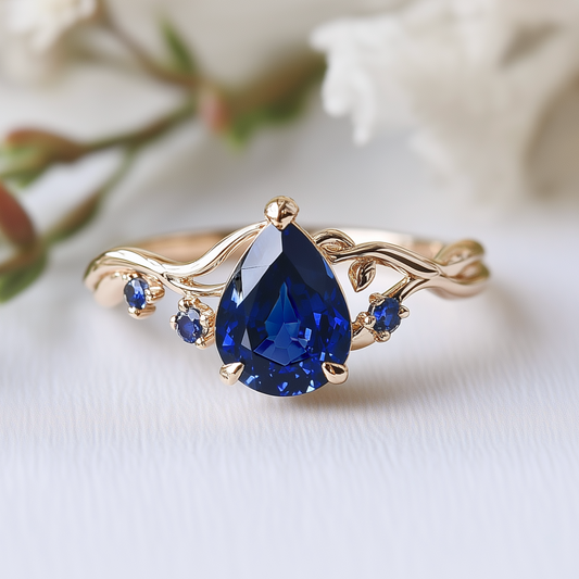 Athena 2CT Pear Cut Royal Blue Gemstone Engagement Ring