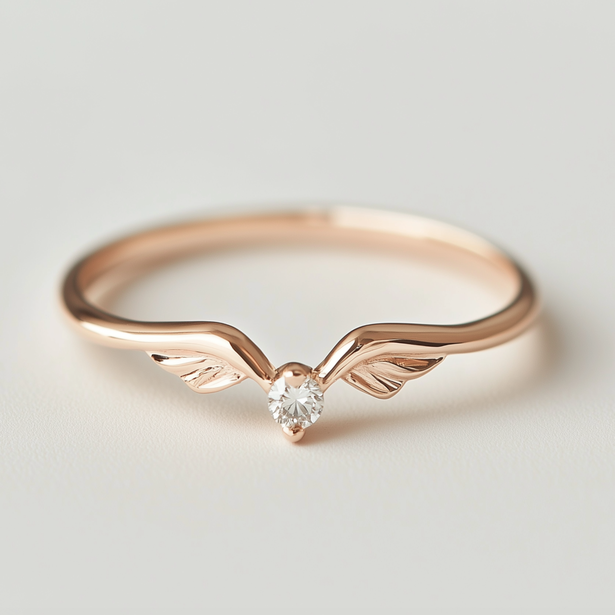 Angel‘s Whisper | V-Wing Solitaire Diamond Wedding Band