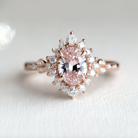 Aurora 1CT Oval Cut Pink Gemstone Halo Engagement Ring
