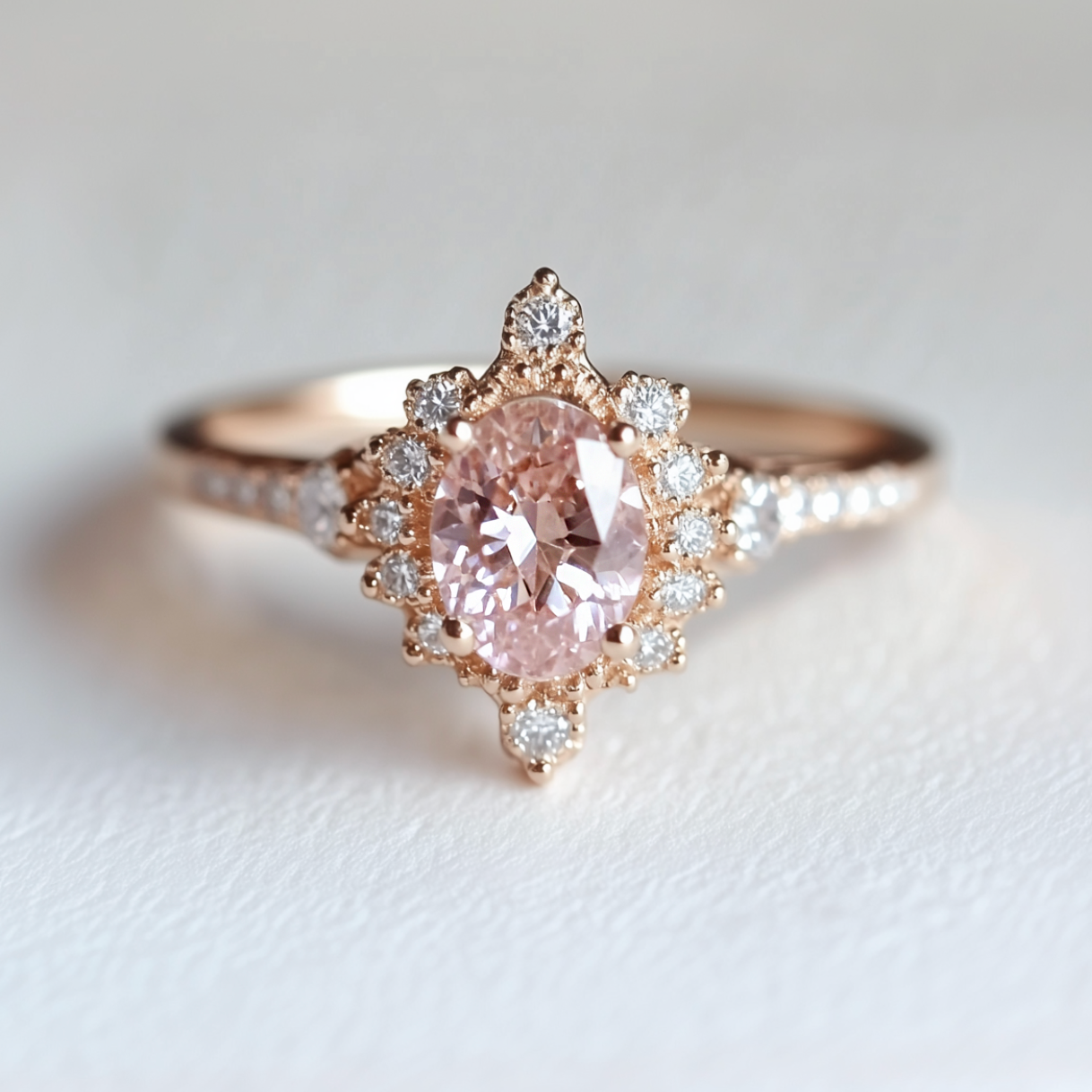Champagne Lily Rose quartz Ring, 14k Gold Engagement Ring