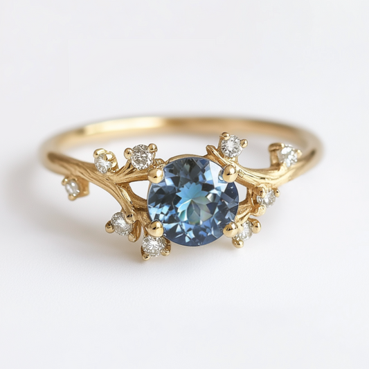 Hera Blue Sapphire ring, Blue Sapphire Engagement ring, Twig Ring